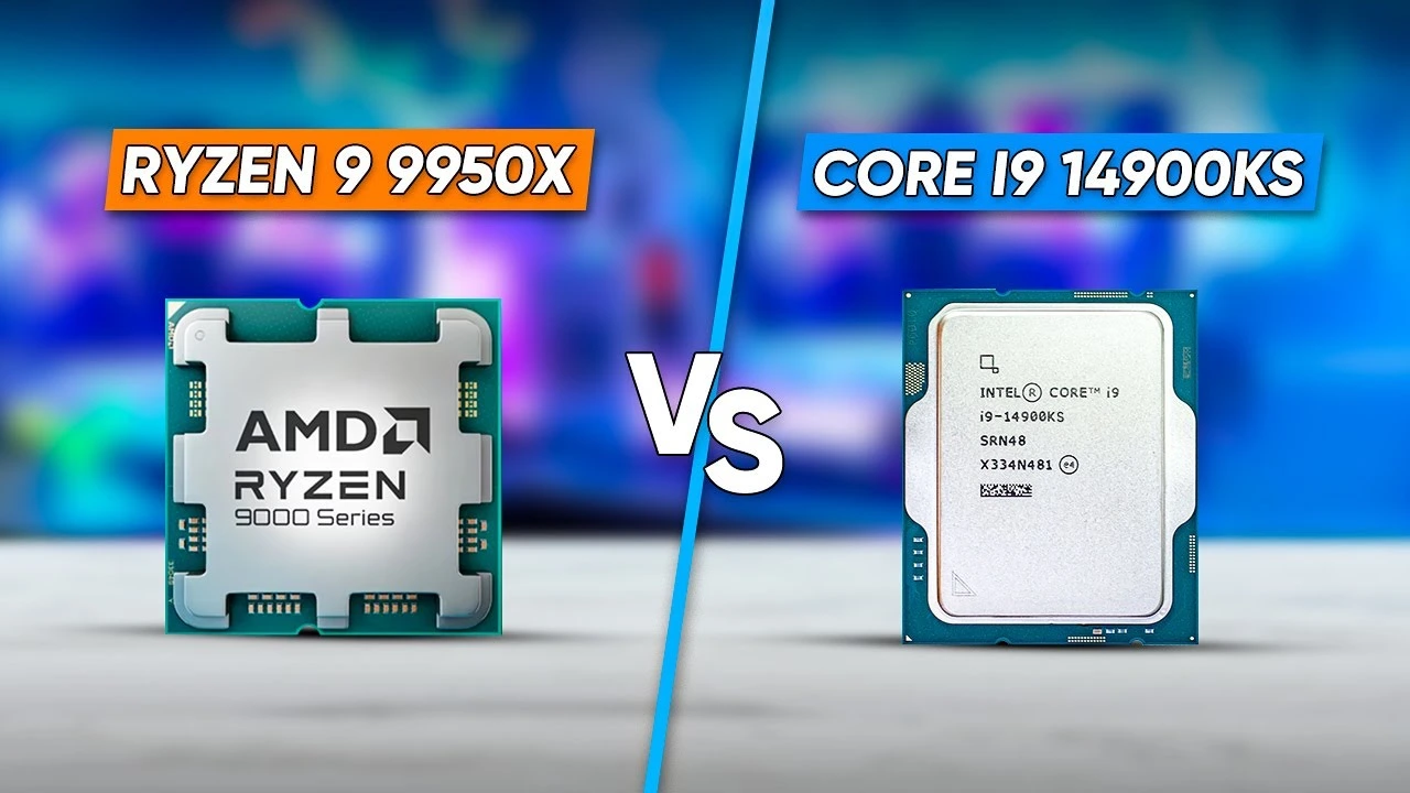 AMD and Intel CPU logos facing off on a motherboard